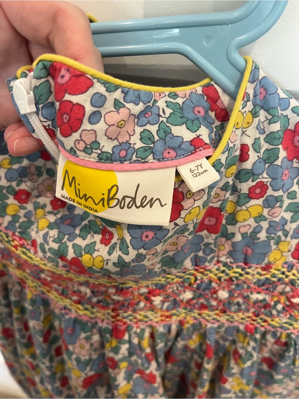 Mini Boden Floral Smocked Cotton Dress — Red, Blue, Yellow, Pink, Green